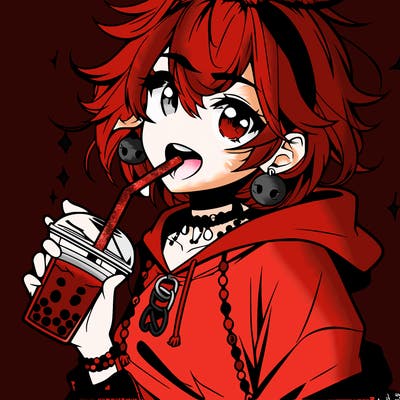 hot baddie anime girl drinking boba and biting the straw