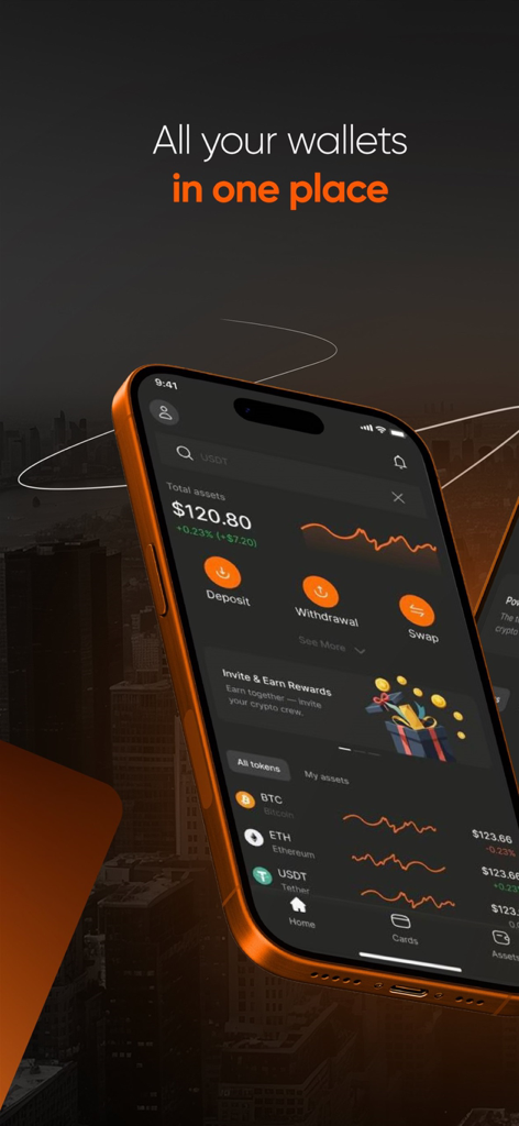 Panther: Wallet Crypto - Panel de la aplicación Panther Wallet mostrando saldos de criptomonedas y recompensas