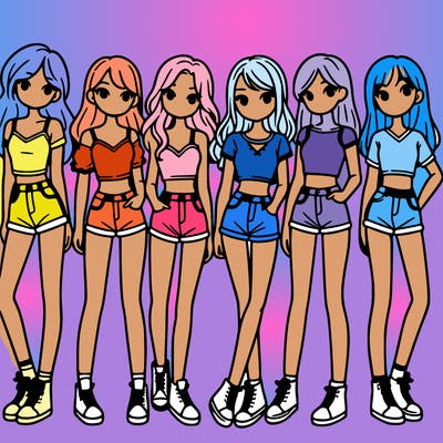 a group of girls wearing crop tops and shorts
