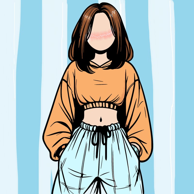 realistic girl faceless with baggy pants and a crop top