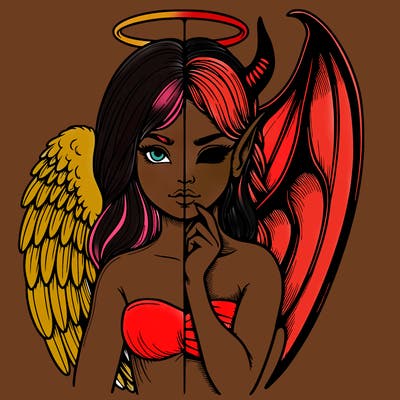 realistic angel half demon