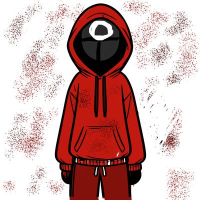 faceless girl in a tracksuit with a hood on and no hair