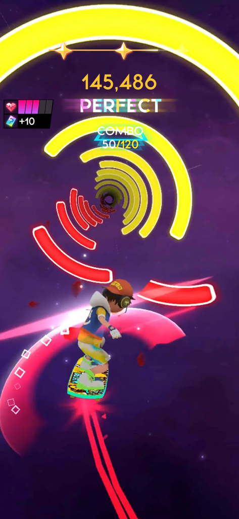 Cyber Surfer: EDM & Skateboard - A character on a skateboard navigating through neon rings in Cyber Surfer