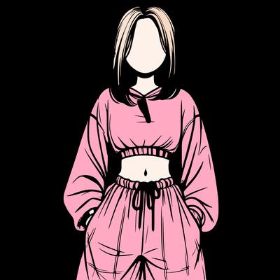 realistic girl faceless with baggy pants and a crop top