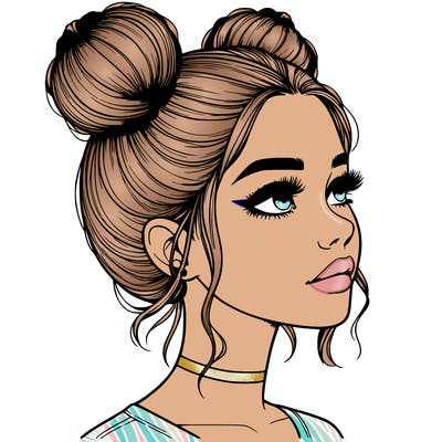 realistic girl with buns on the top of her head