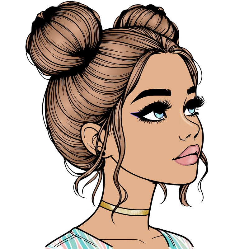 realistic girl with buns on the top of her head