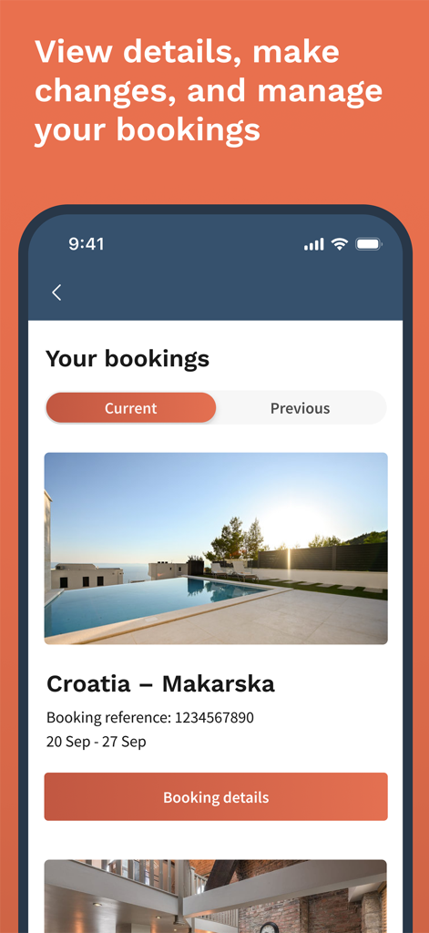 NOVASOL-App-Bildschirm mit Details für eine Ferienhausbuchung in Kroatien