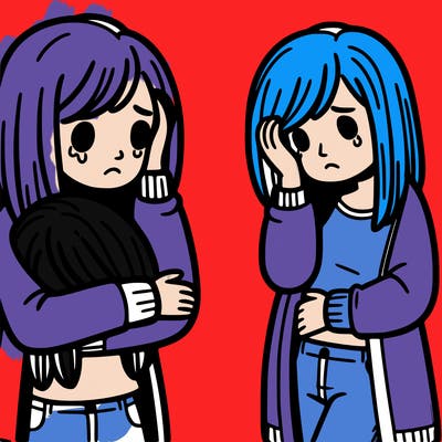 depressed female holding herself