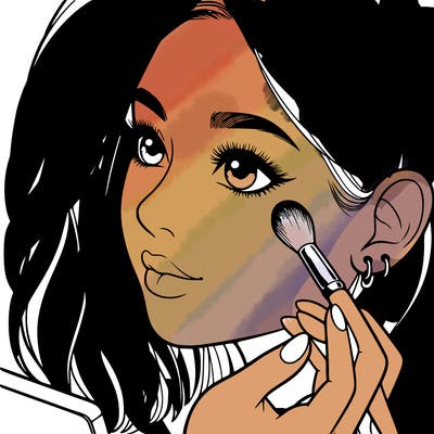 a realistic girl doing her makeup