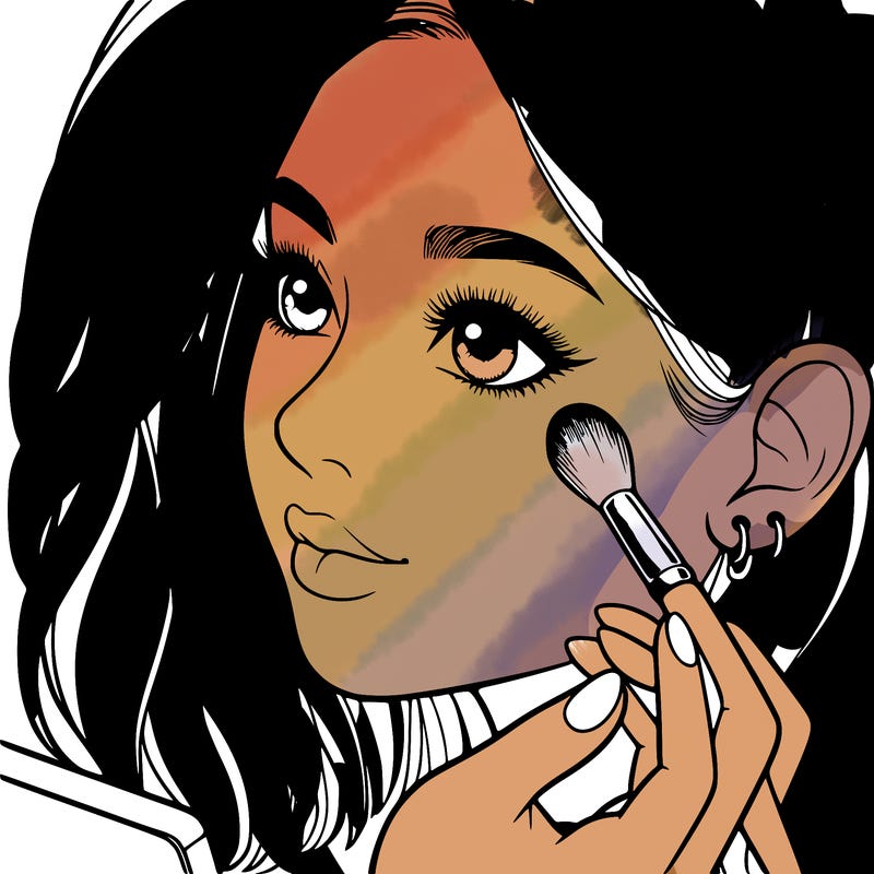 a realistic girl doing her makeup