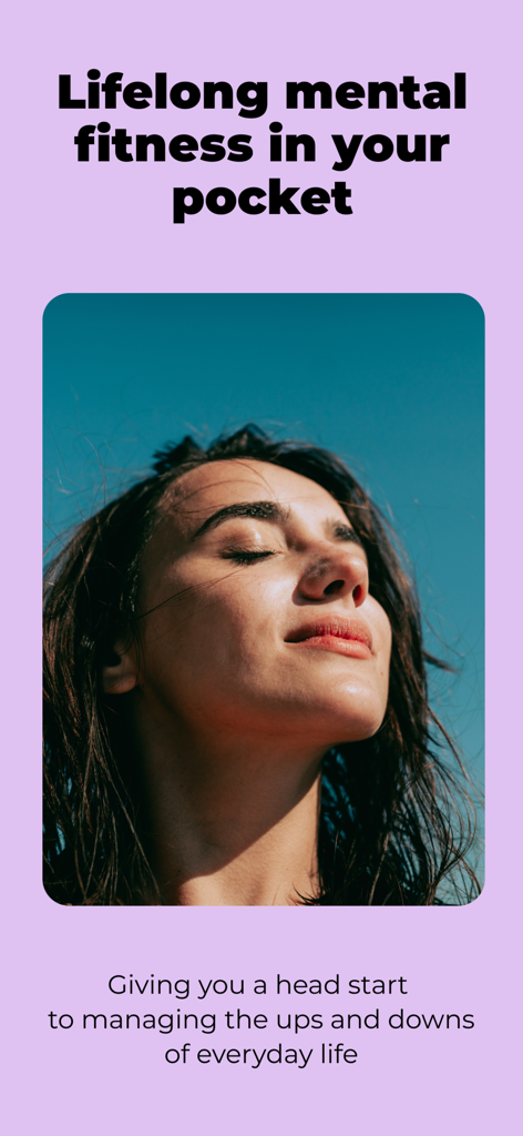 Smiling Mind: Mental Wellbeing - A serene woman with eyes closed against a blue sky illustrating lifelong mental fitness