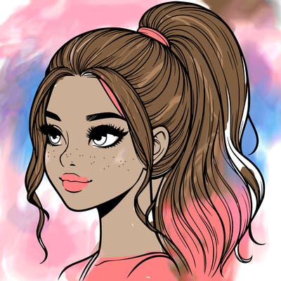 realistic girl with a high ponytail