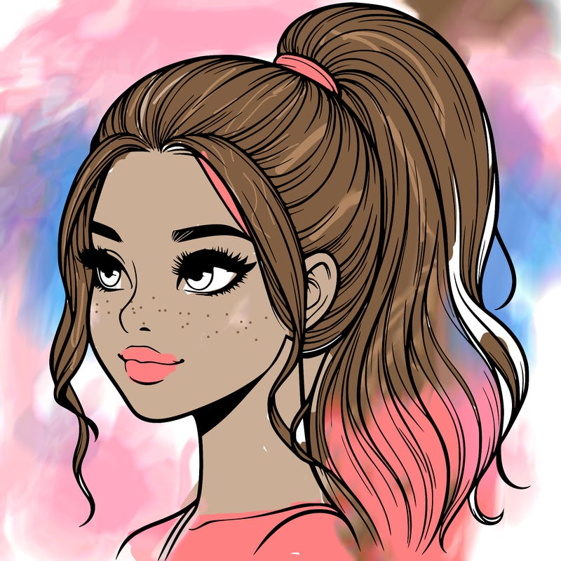 realistic girl with a high ponytail