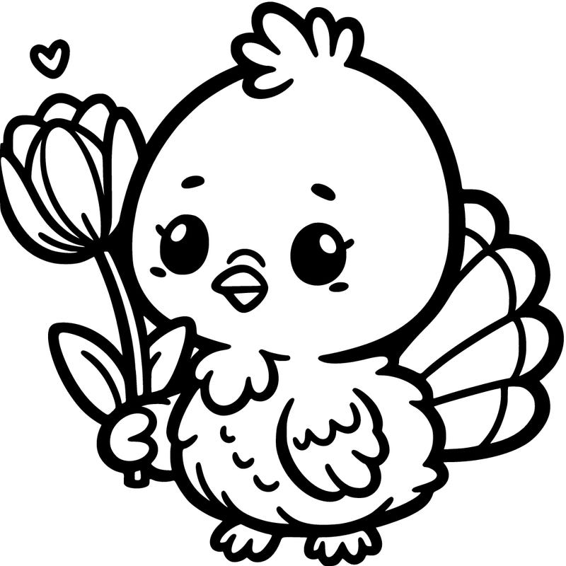 cute baby turkey with a tulip in its mouth