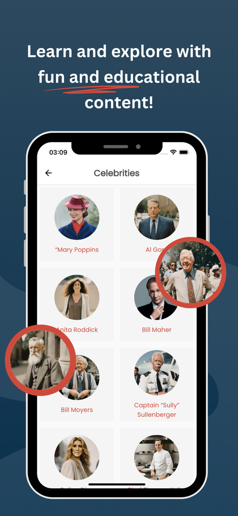 Enneagram Premium - Mobile screen showing the celebrity connections feature in the Enneagram Premium app