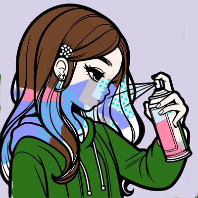 a realistic girl spray painting