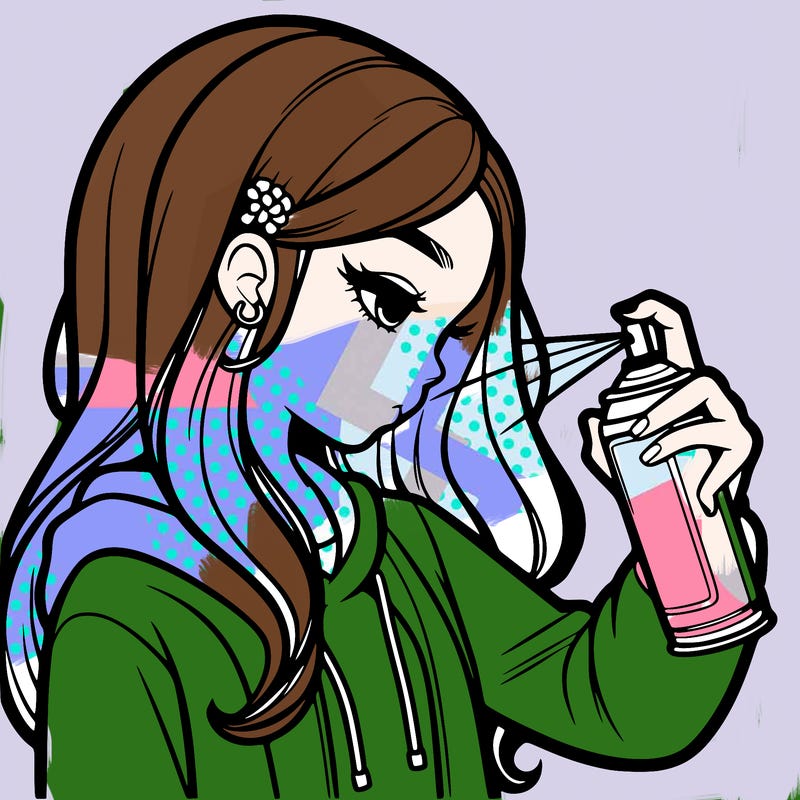 a realistic girl spray painting