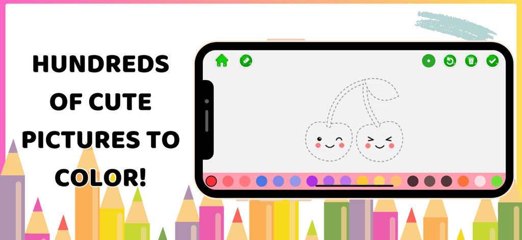 Easy Drawing & Painting - Eine kinderfreundliche digitale Maloberfläche mit einer niedlichen Kirschzeichnung auf einem Smartphone-Bildschirm