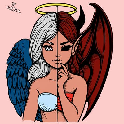 realistic angel half demon