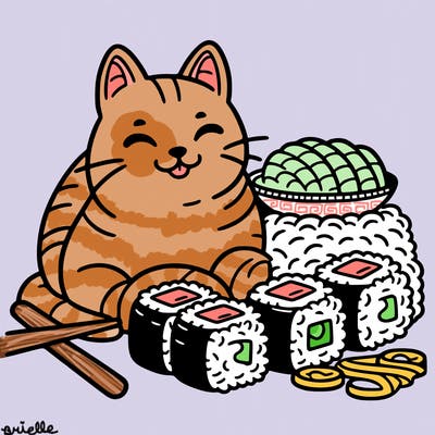 cat with sushi