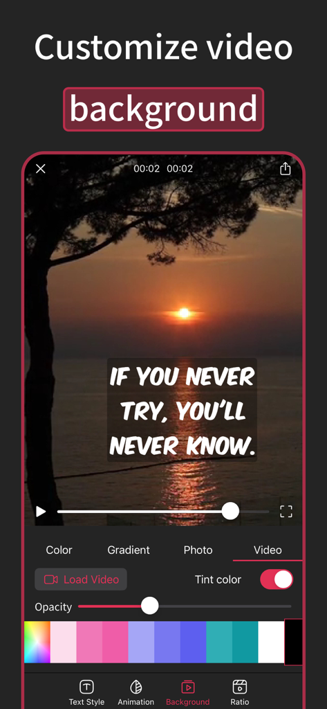 AI Voice Generator Video Maker - 色、グラデーション、写真、または動画で動画の背景をカスタマイズするためのインターフェース