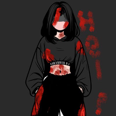 realistic girl faceless with baggy pants and a crop top