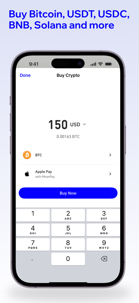 Trust Wallet interface for buying Bitcoin with USD using Apple Pay