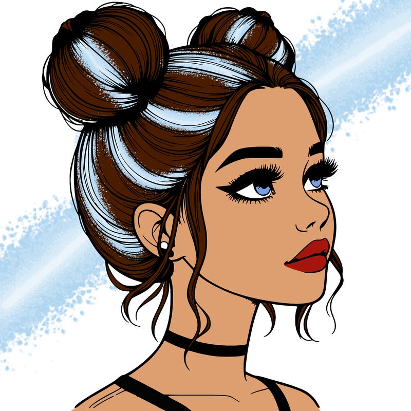 realistic girl with buns on the top of her head