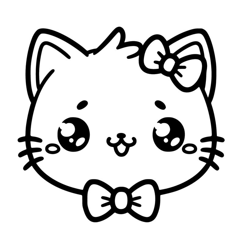 kawaii cat with a bow tie hanging from his ear