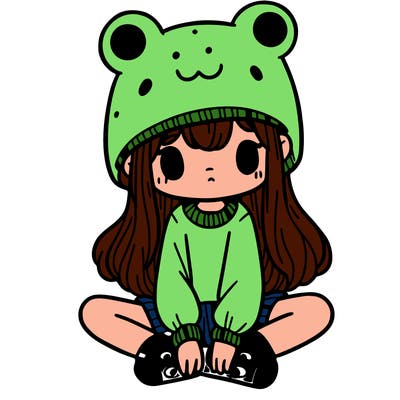 a girl wearing a frog hat and some frog socks