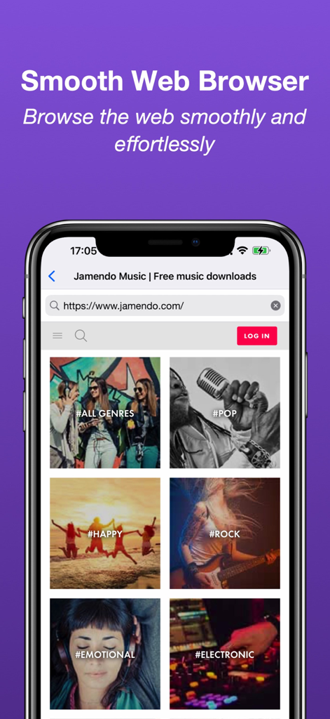 Torrent BrowserのスムーズなWebブラウジングインターフェースを表示するスマートフォン。
