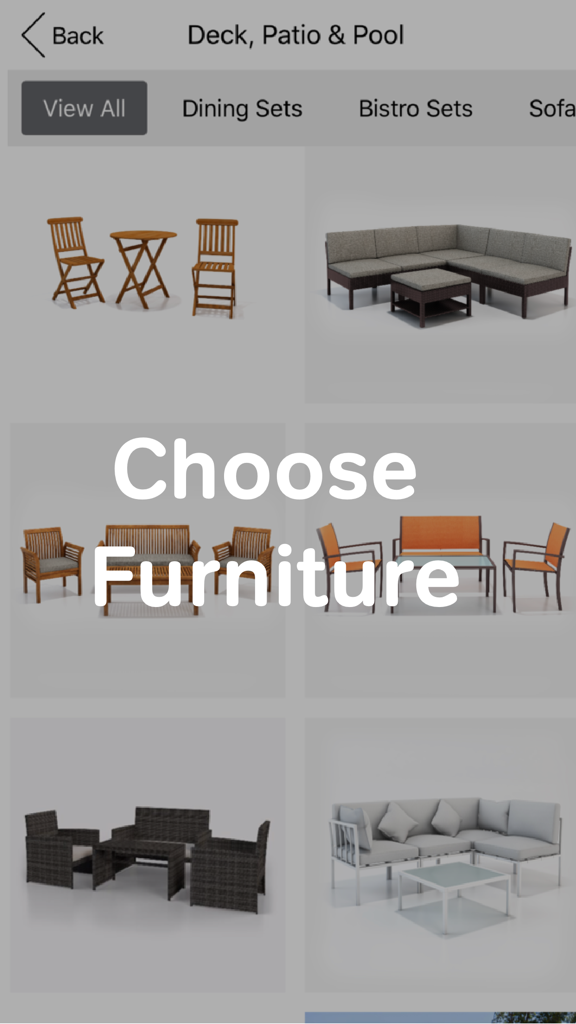 Room Remix - AR Decor & Design - Patio and deck furniture options within the Room Remix app