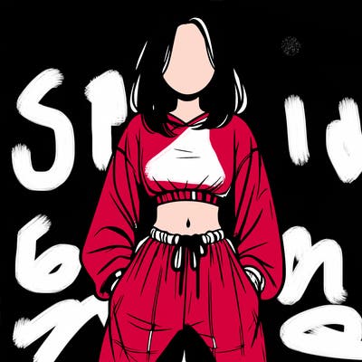 realistic girl faceless with baggy pants and a crop top