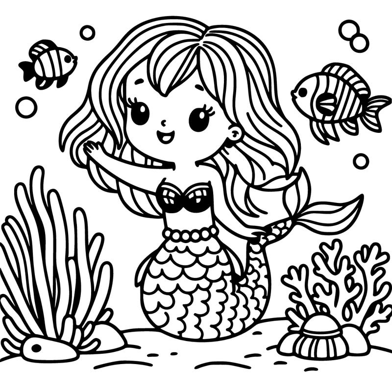 mermaid with fish and coral