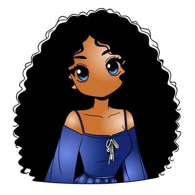 a black anime girl with long afro hair