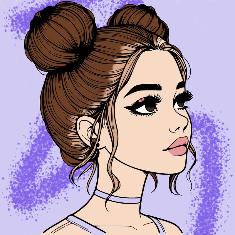 realistic girl with buns on the top of her head