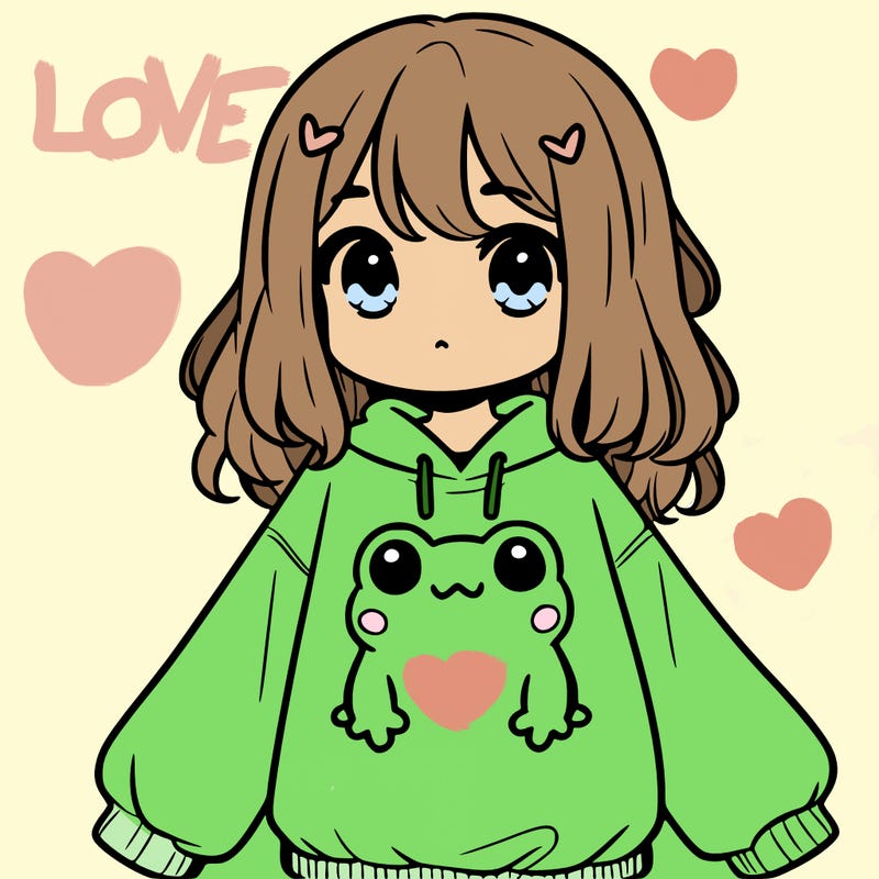 girl wearing frogging sweatshirt