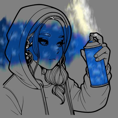 a realistic girl, spray painting
