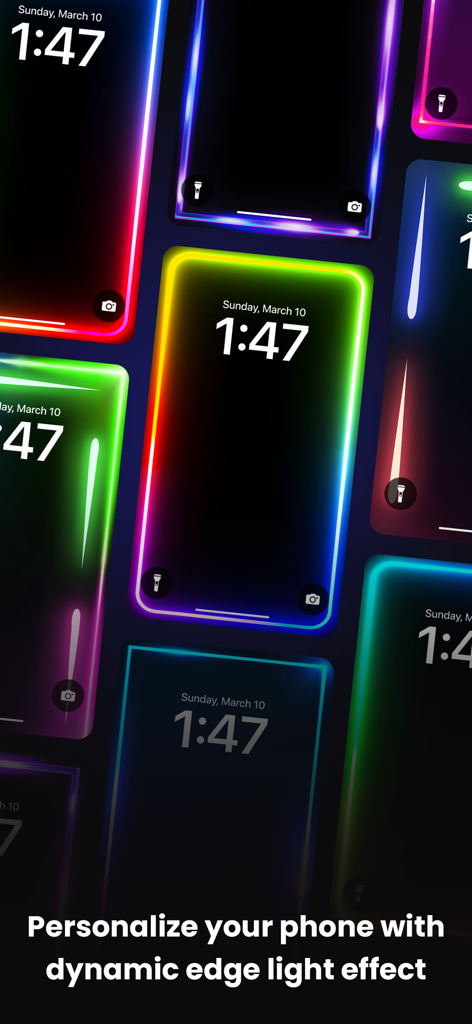 EDGE Lighting -LED Borderlight - A collection of iPhone lock screens featuring vibrant neon edge lighting and dynamic border effects.