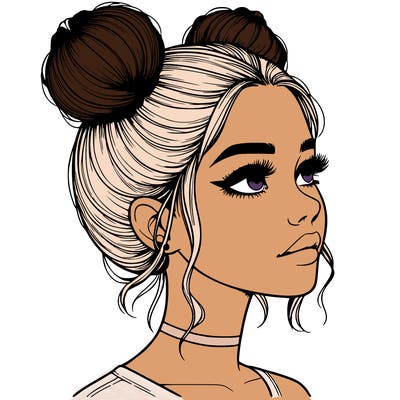 realistic girl with buns on the top of her head