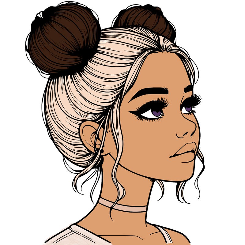realistic girl with buns on the top of her head