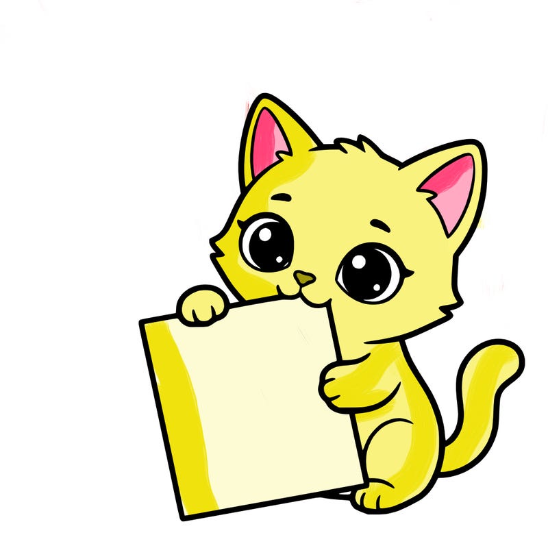 a small cat with a blank sheet of paper in its hand. the cat is sooooooo cute!