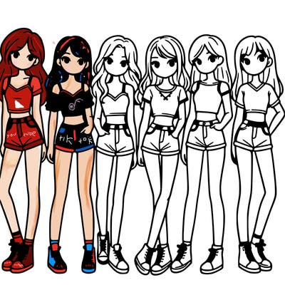 a group of girls wearing crop tops and shorts