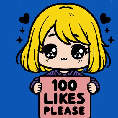 cute girl holding a sign saying 100 likes please