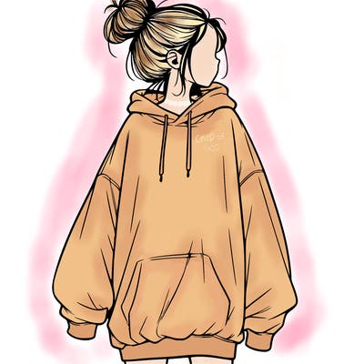 realistic girl with a oversized sweatshirt on and a bun