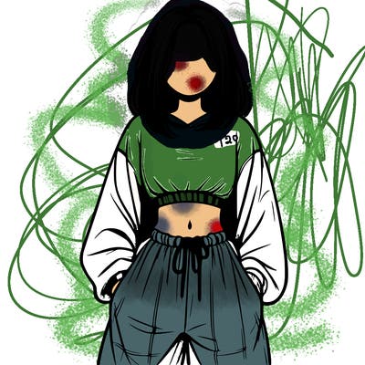 realistic girl faceless with baggy pants and a crop top