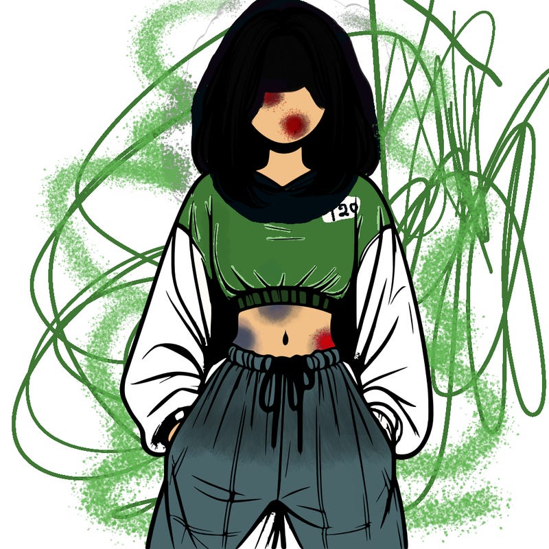 realistic girl faceless with baggy pants and a crop top