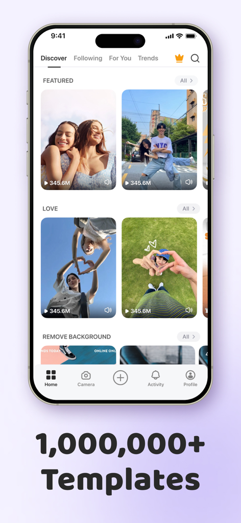 Zoomerang mobile app interface showing a vast library of over one million video templates for creators