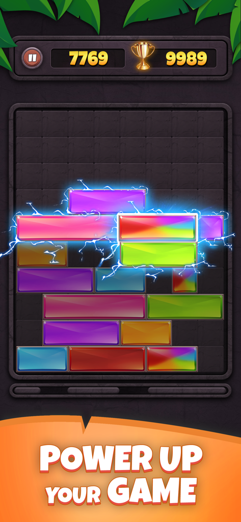 Sliding Puzzle: Jewel Blast - Gameplay of Sliding Puzzle Jewel Blast with colorful blocks and electric effects clearing a line