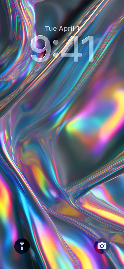 Liquid Wallpapers 26 Themes - Vibrant holographic liquid glass wallpaper on an iPhone lock screen